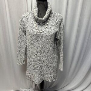 Eddie Bauer Turtleneck Sweater Womens Size Medium Marled Gray White Long Sleeve